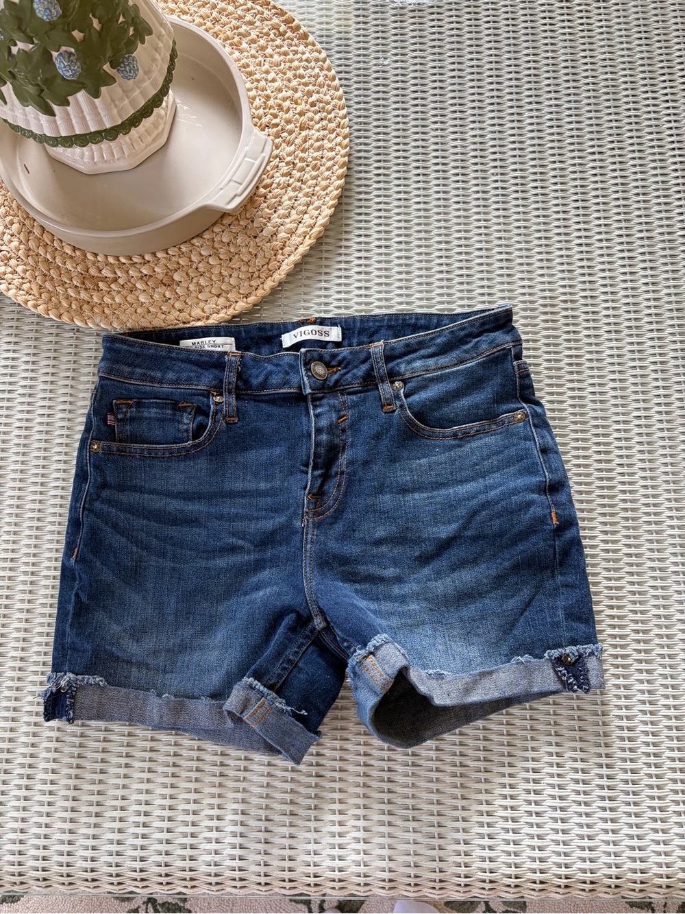 Vigoss Indigo Rolled-Hem Denim Shorts
